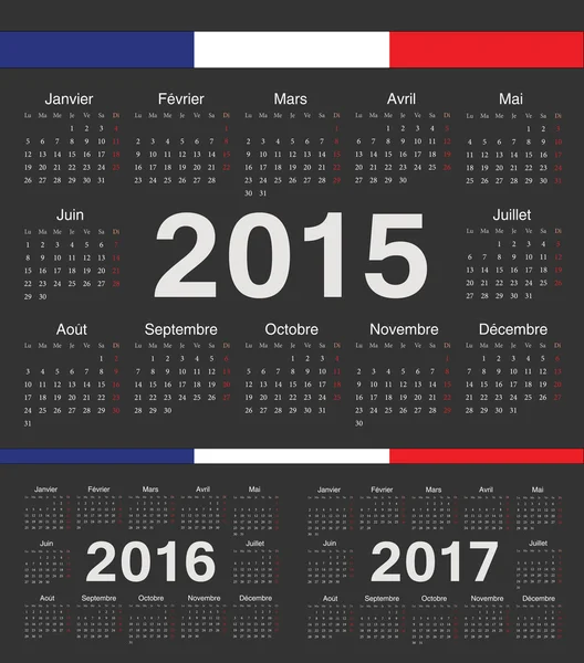 Vektorové černé francouzský rcircle kalendáře do roku 2015, 2016, 2017 — Stockový vektor