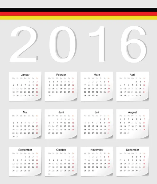 German 2016 calendar — Stock Vector