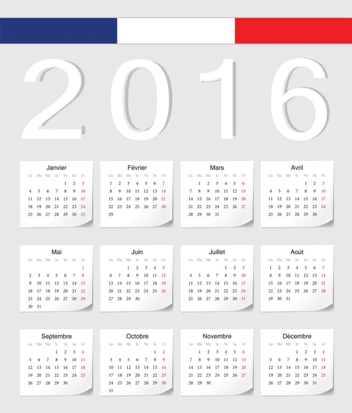 Calendario francés 2016 — Archivo Imágenes Vectoriales