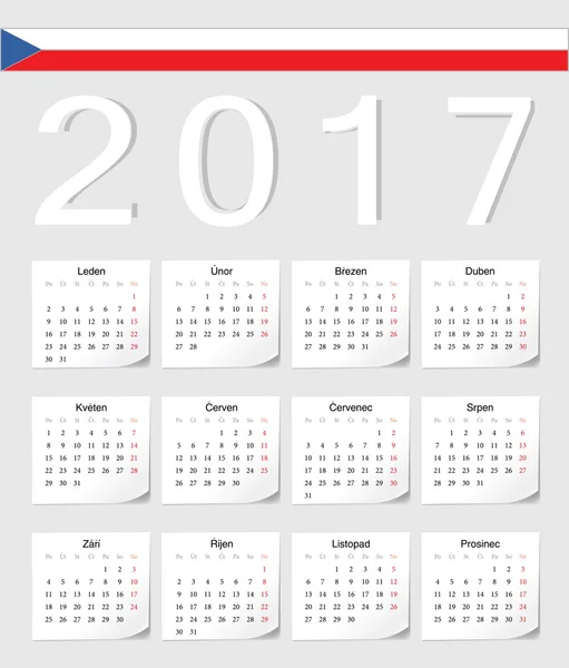 Calendario checo 2017 — Vector de stock
