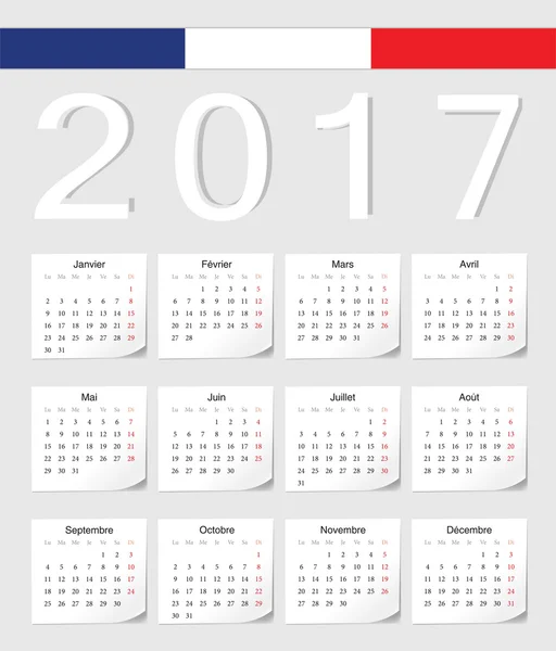 Fransızca 2017 takvim — Stok Vektör