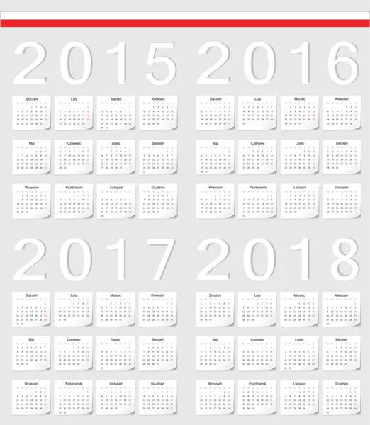 Set of Polish 2015, 2016, 2017, 2018 calendars — Stock Vector
