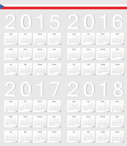 Conjunto de calendarios checos 2015, 2016, 2017, 2018 — Archivo Imágenes Vectoriales