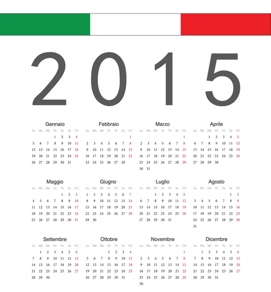 Calendario vettoriale 2015 anno semplice italiano — Vettoriale Stock