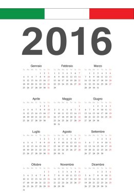 İtalyan 2016 yılı vektör takvimi