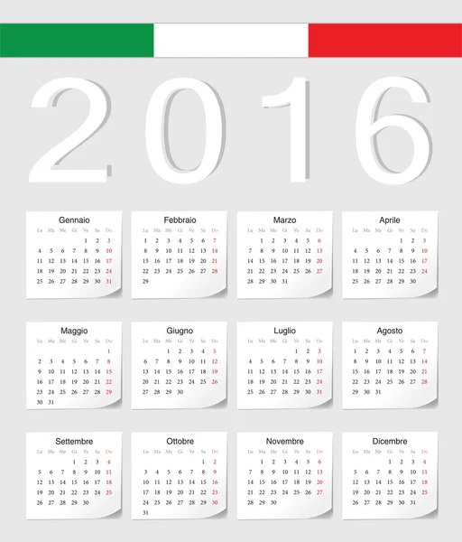 Italské 2016 kalendář — Stockový vektor