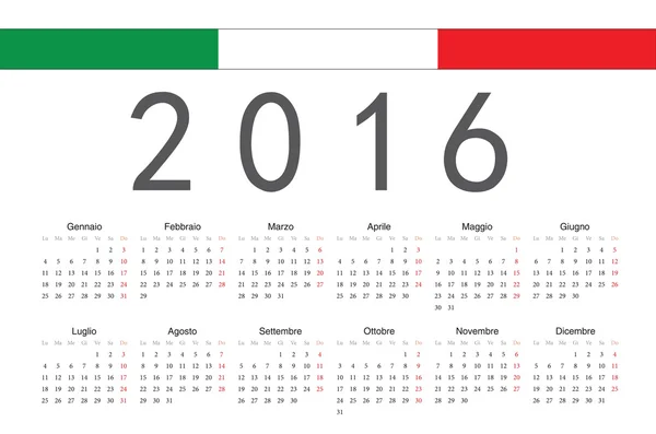 Calendario vettoriale anno 2016 italiano — Vettoriale Stock