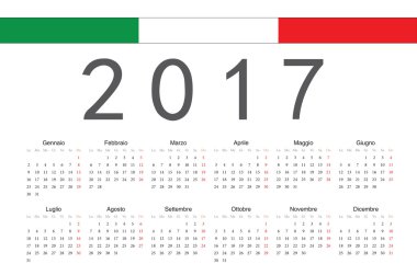 İtalyan 2017 yılı vektör takvimi