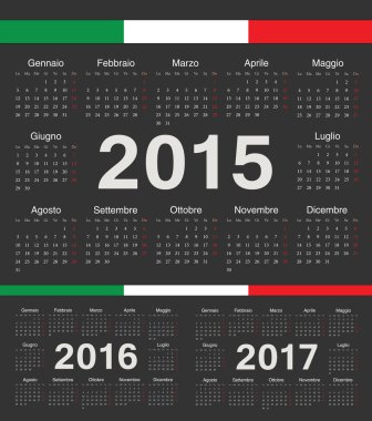 Vektör siyah İtalyan daire takvimler 2015, 2016, 2017