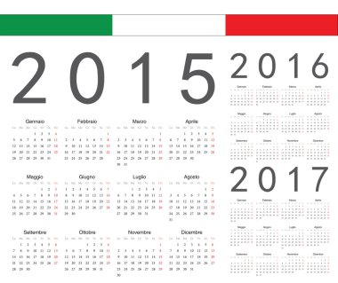 İtalyan 2015, 2016, dizi 2017 yılı vektör takvimler
