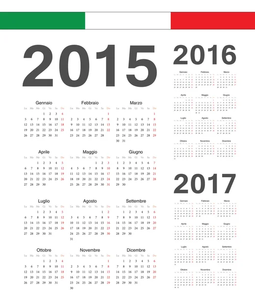 Set calendari vettoriali italiani 2015, 2016, 2017 — Vettoriale Stock
