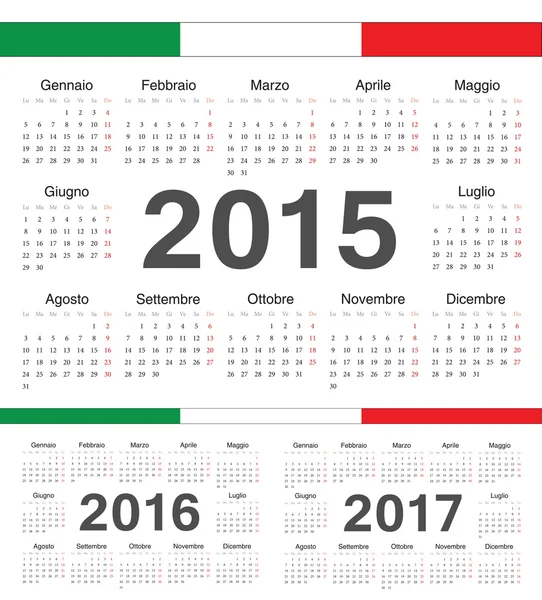 Vektor olasz kör naptárak 2015, 2016, 2017 — Stock Vector