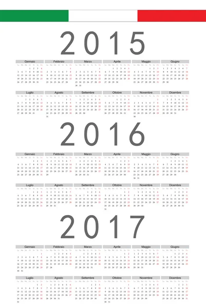 Italienska 2015, 2016 2017 år vektor kalender — Stock vektor