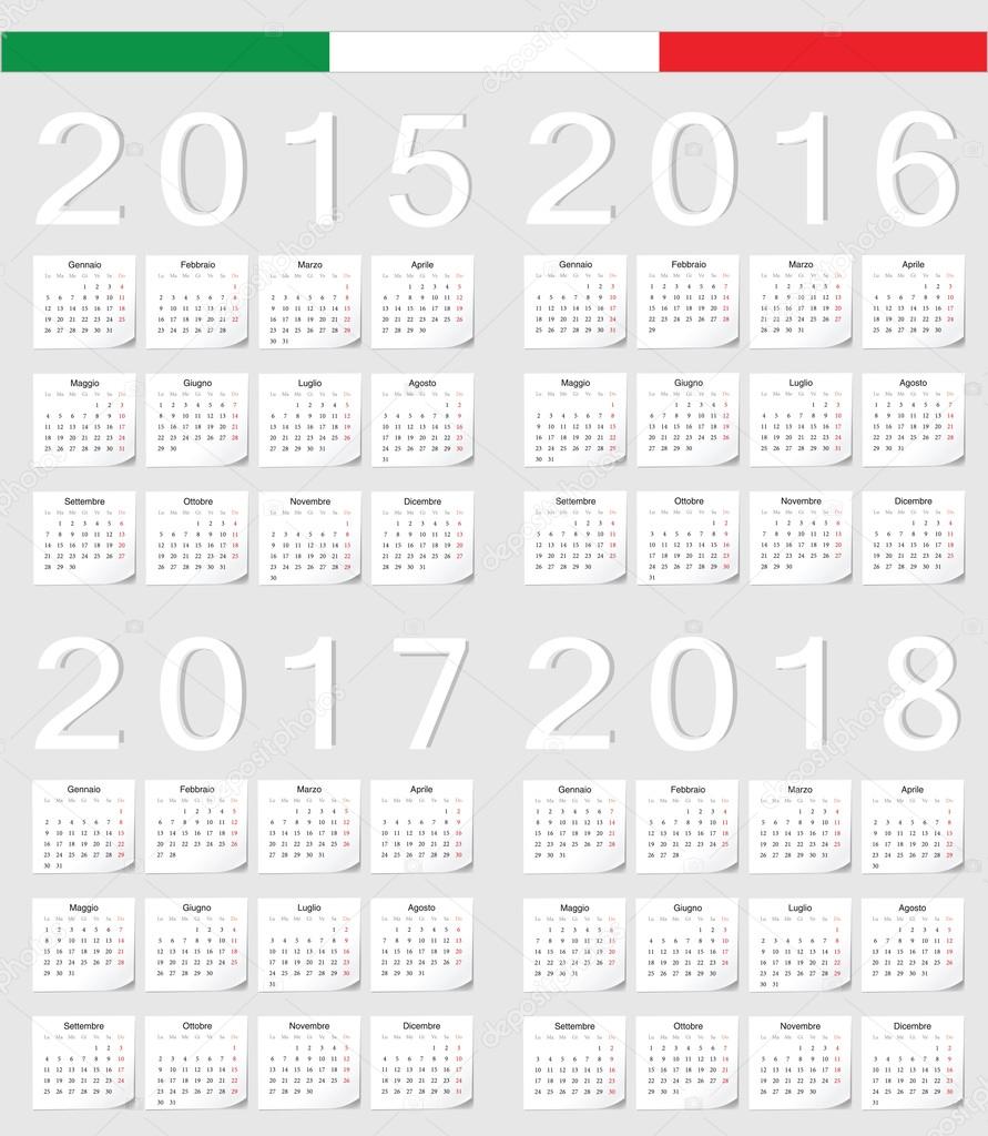 Set of Italian 2015, 2016, 2017, 2018 calendars