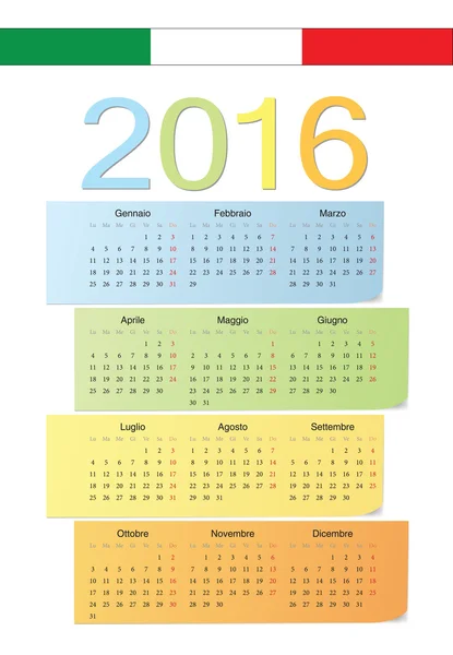 Italiano 2016 calendário de cores vetoriais . —  Vetores de Stock