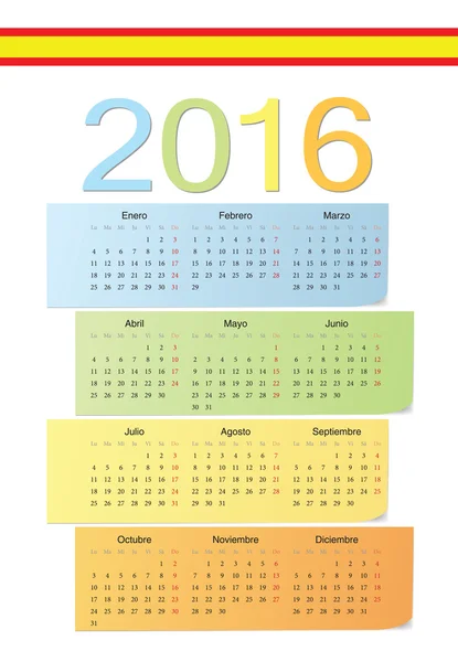 Spaans 2016 vector kleur kalender. — Stockvector