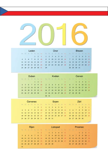 Tsjechische 2016 vector kleur kalender. — Stockvector