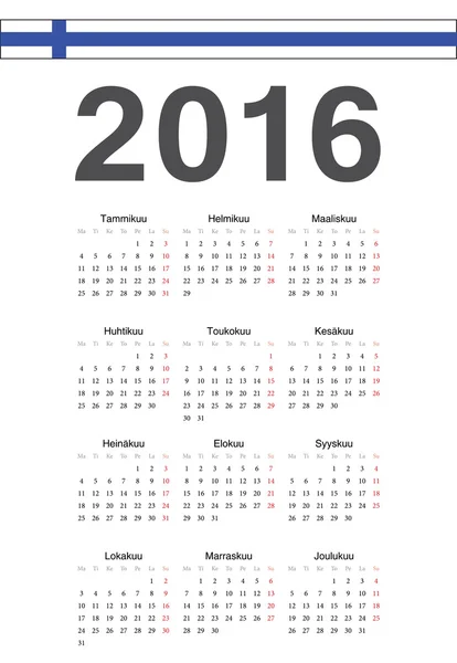 フィンランド語 2016 年ベクトル カレンダー — ストックベクタ