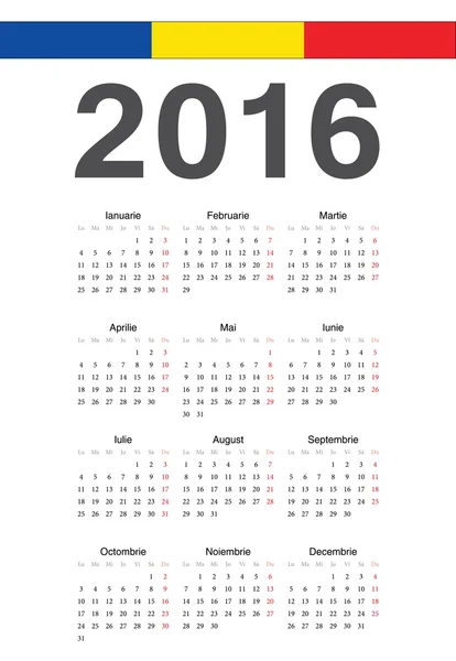 Rumänischer Jahresvektorkalender 2016 — Stockvektor