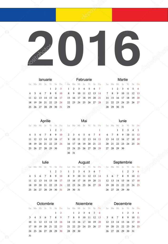 Romanian 2016 year vector calendar