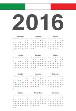 İtalyan 2016 yılı vektör takvimi