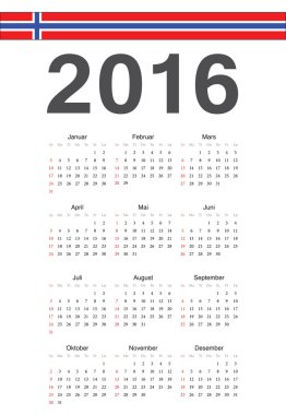 Norveççe 2016 yılı vektör takvimi