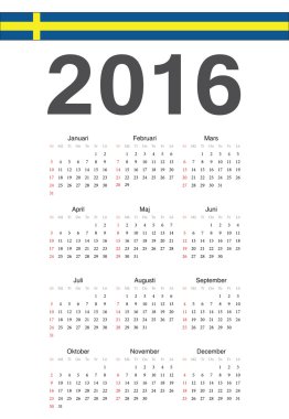 İsveççe 2016 yılı vektör takvimi