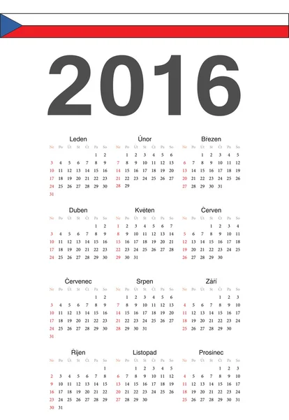 Tcheco 2016 ano vetor calendário — Vetor de Stock