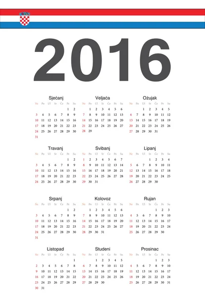 Kroatiska 2016 år vektor kalender — Stock vektor