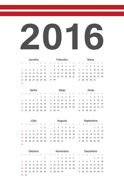 Calendrier vectoriel 2016 année lettone — Image vectorielle