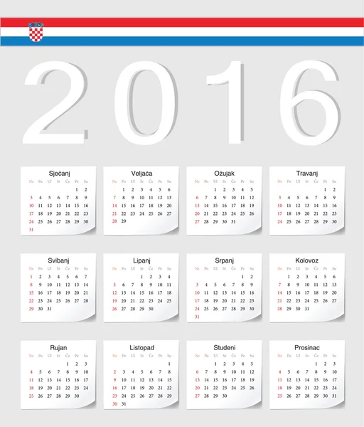 Chorvatské 2016 kalendář — Stockový vektor