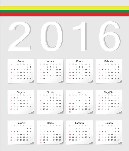 Lithuanian 2016 calendário — Vetor de Stock