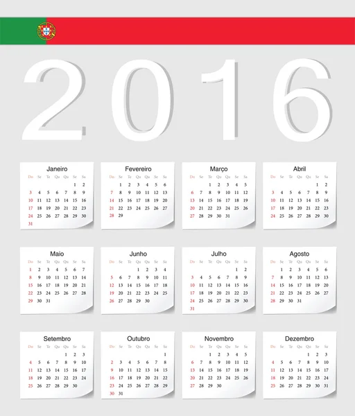 Portugiesischer Kalender 2016 — Stockvektor