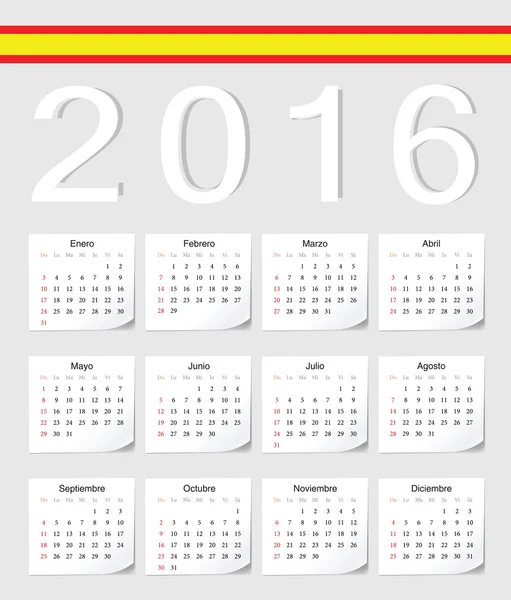 Calendario español 2016 — Vector de stock