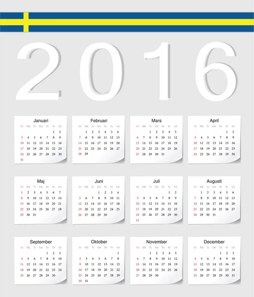 Calendrier suédois 2016 — Image vectorielle