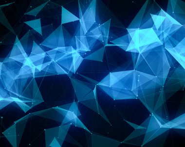 Mavi geometrik parçacıkları ile dijital arka plan