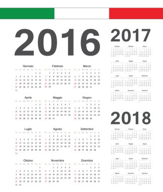 Dizi İtalyanca 2016, 2017, 2018 yıl vektör takvimler