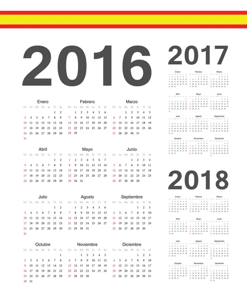 西班牙语到 2016 年，2017,2018 年矢量日历一套 — 图库矢量图片