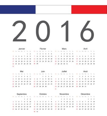 Kare Fransız 2016 yılı vektör takvimi