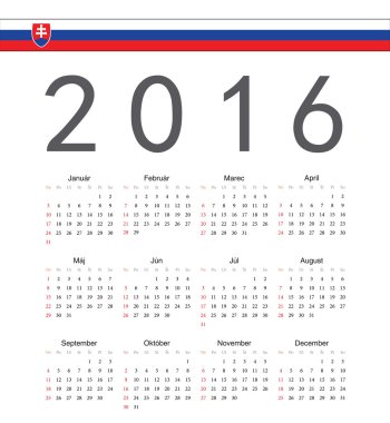 Slovak 2016 yılı vektör takvimi kare