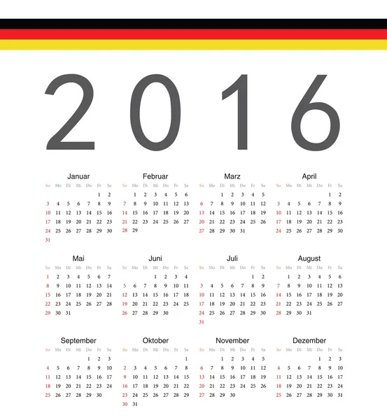 Quadratischer deutscher Jahresvektorkalender 2016 — Stockvektor