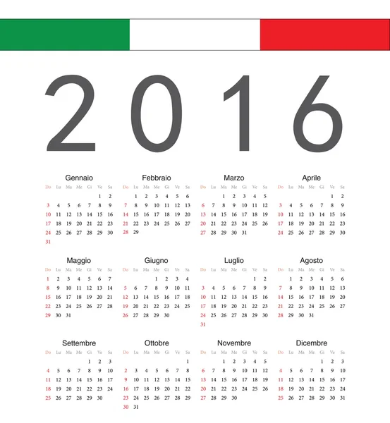 Quadrado italiano 2016 ano vetor calendário — Vetor de Stock