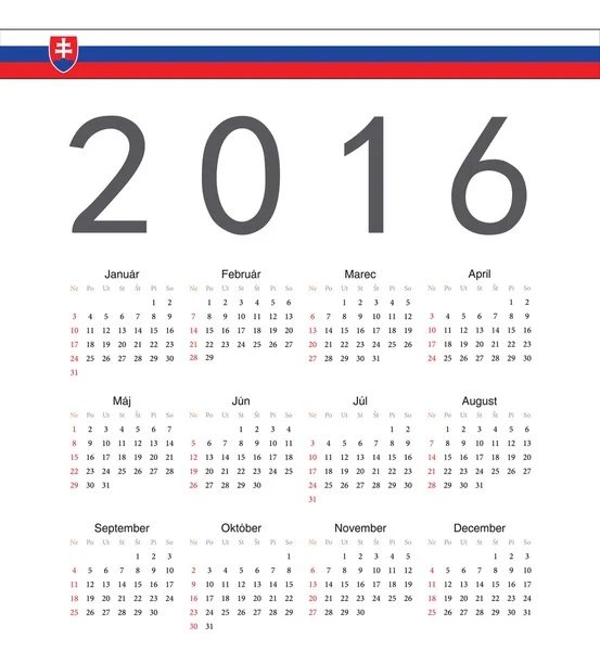 Carré slovaque 2016 année vectoriel calendrier — Image vectorielle
