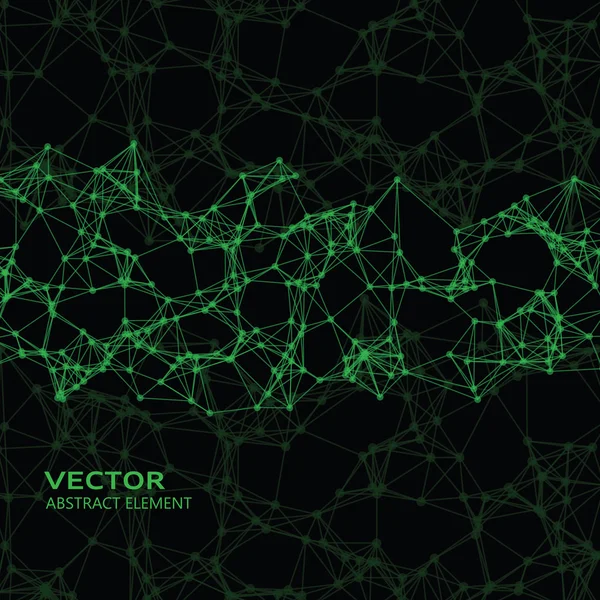 Verde astratto particelle cibernetiche su sfondo nero — Vettoriale Stock