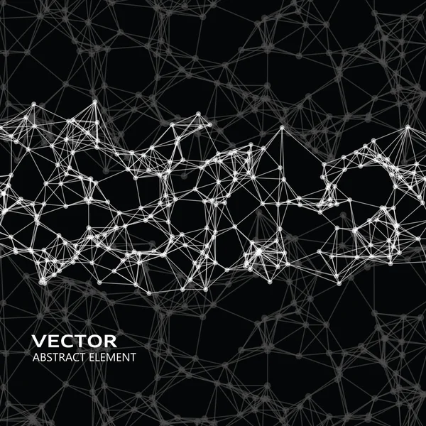 Bianco astratto particelle cibernetiche su sfondo nero — Vettoriale Stock