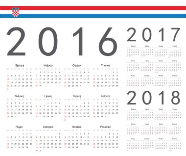Dizi Hırvat 2016, 2017, 2018 yıl vektör takvimler