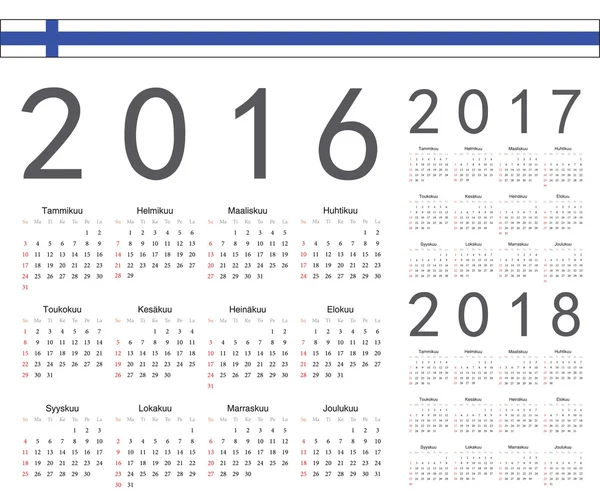 Set of Finnish 2016, 2017, kalender vektor tahun 2018 - Stok Vektor