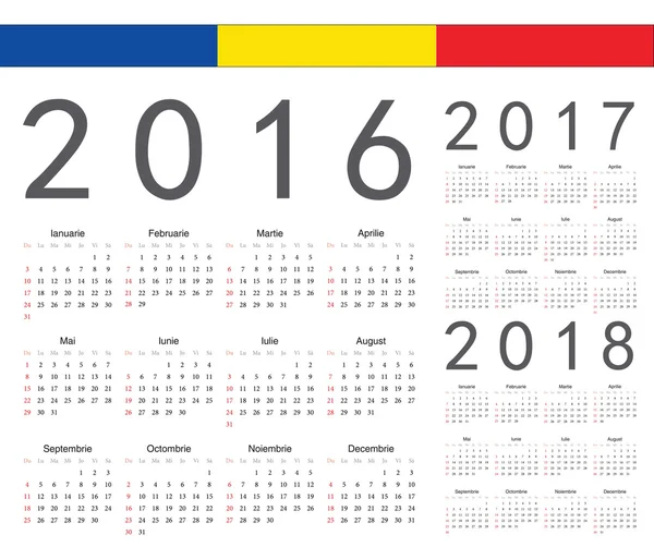 Set di calendari vettoriali anno rumeno 2016, 2017, 2018 — Vettoriale Stock