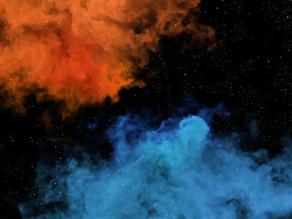 Синие и оранжевые туманности и звезды в космосе — стоковое фото