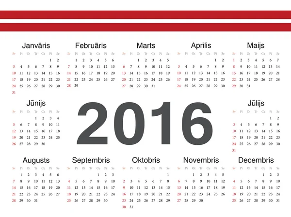 Vektorové lotyšský kruh kalendář 2016 — Stockový vektor